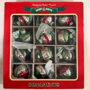 Christopher Radko Shiny Brite Glass Christmas Ornaments Red And Green Flowers 12